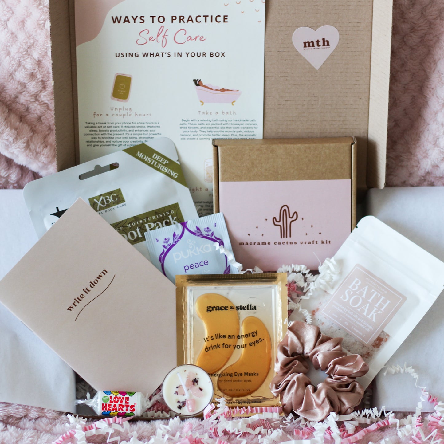 Cosy Self Care Hamper with Macrame Cactus Craft Kit