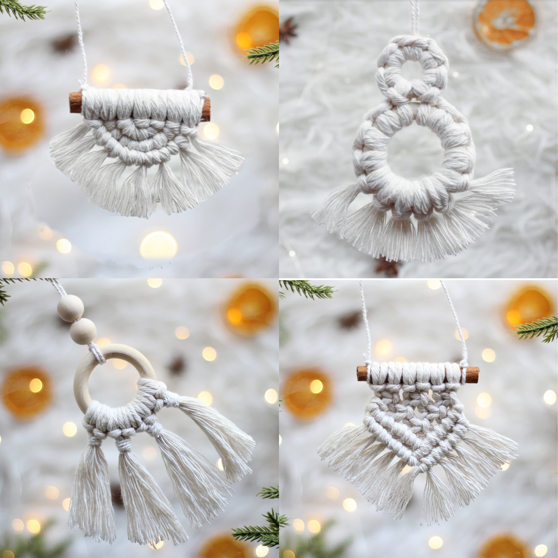 Macrame Christmas Ornaments//DIY Macrame how to wrap a wooden ring with  macrame cord 